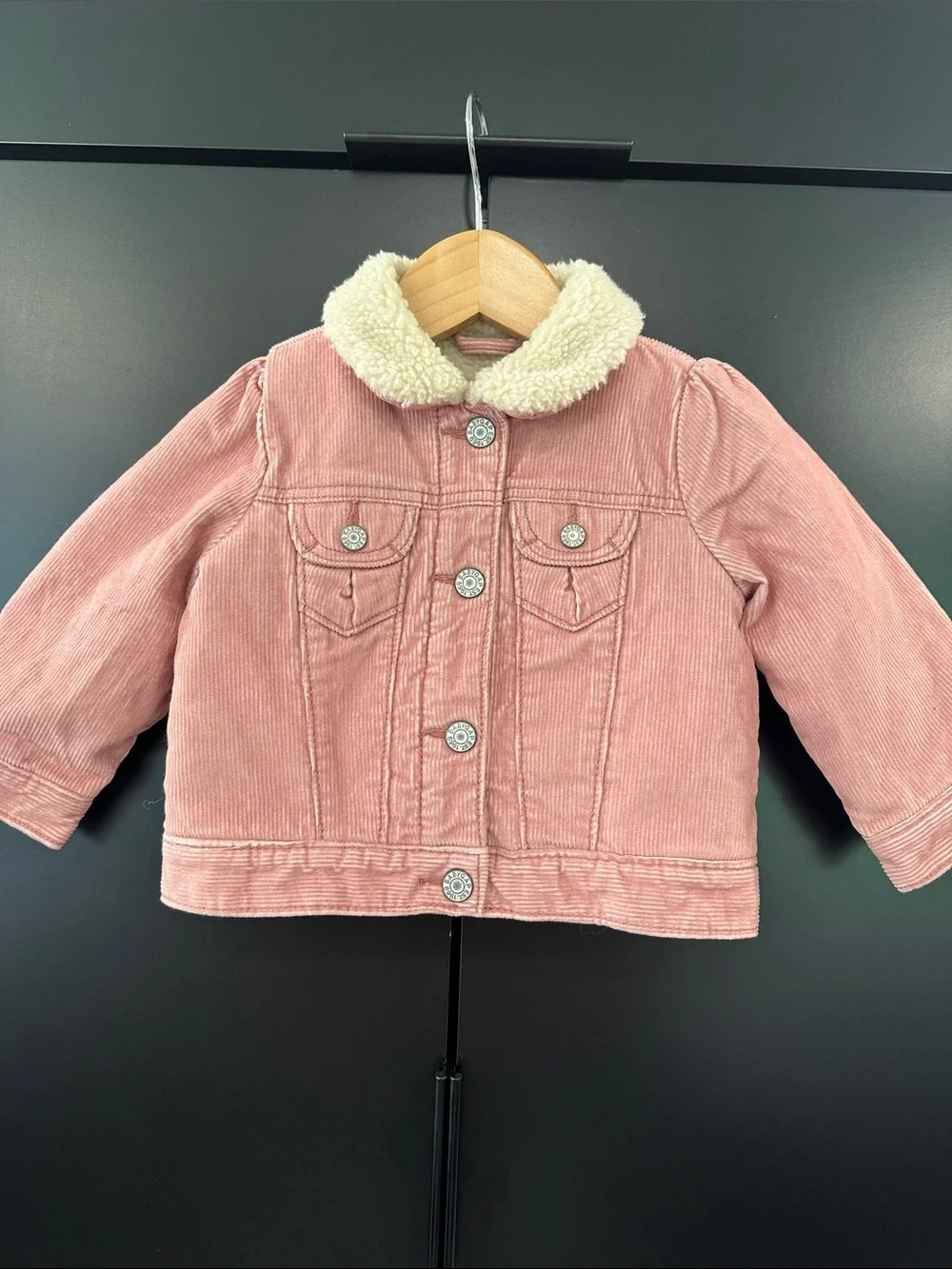 Baby Gap Pink Corduroy Sherpa Lined Trucker Jacket 6-12 Months Kids Coat